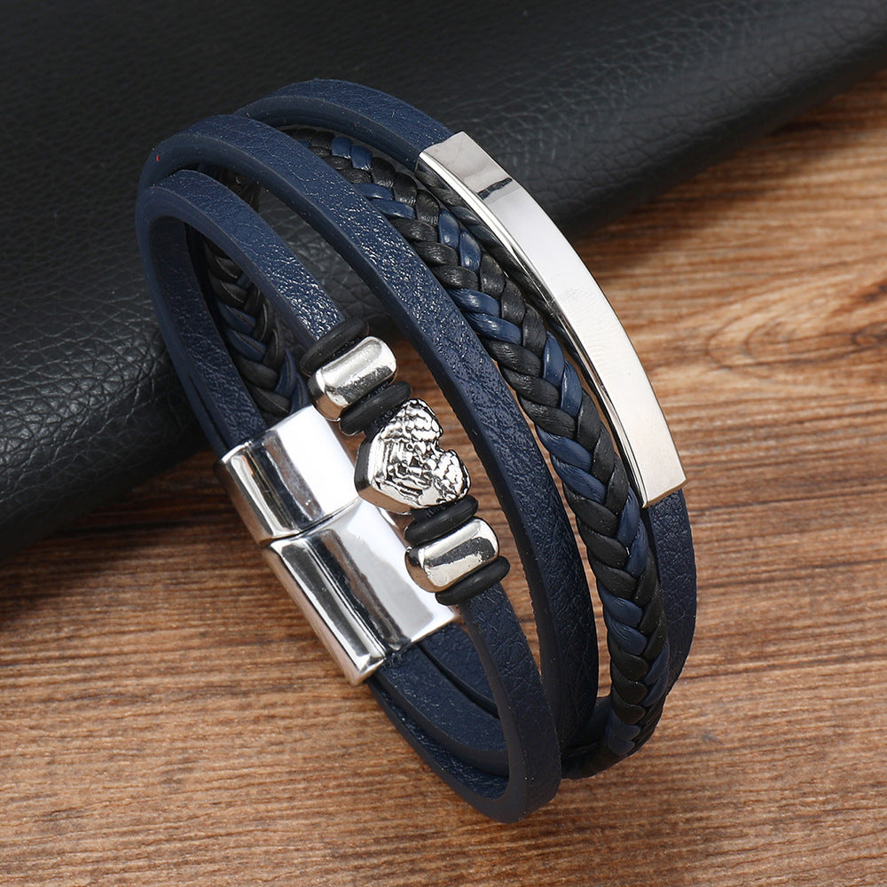 Men's Ancient Style Leather Woven Trendy Beaded Bracelets