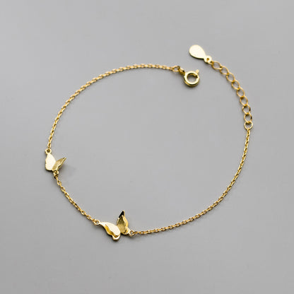 Sier Female Style Simple Cute Brushed Butterfly Bracelets