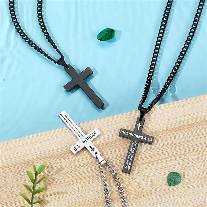 Cross Stainless Steel Color Oval Buckle Necklaces