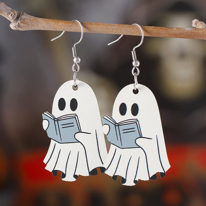 Book Ghost Wooden Gothic Style Double-sided Earrings