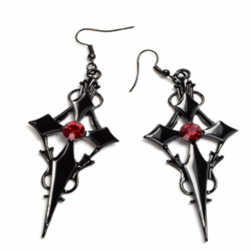 Exaggerated Cross Rhinestone Gothic Punk Hour Earrings