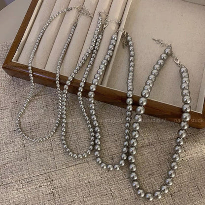 Fashionable Simple Gray Pearl Retro Affordable Necklaces