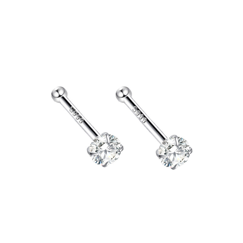 Sier Zircon Ear Light Luxury Minority Double-headed Bone Earrings