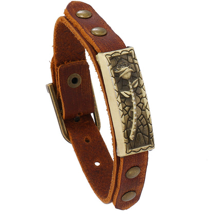 Men's Vintage Cowhide Ornament Alloy Rose Leather Bracelets