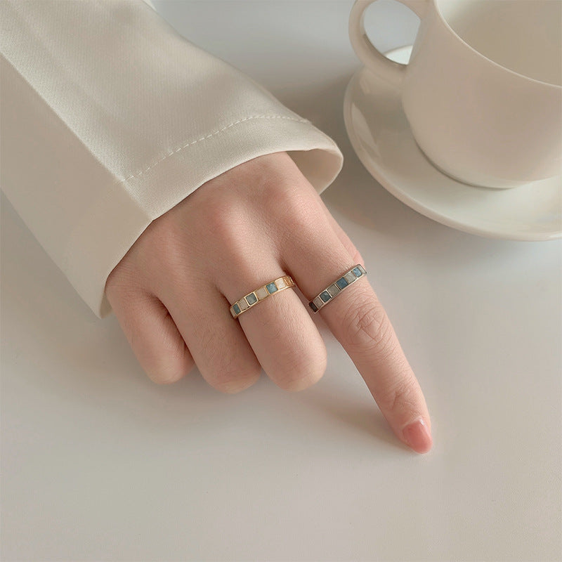 Women's Light Luxury Haze Blue Hollow Design Rings