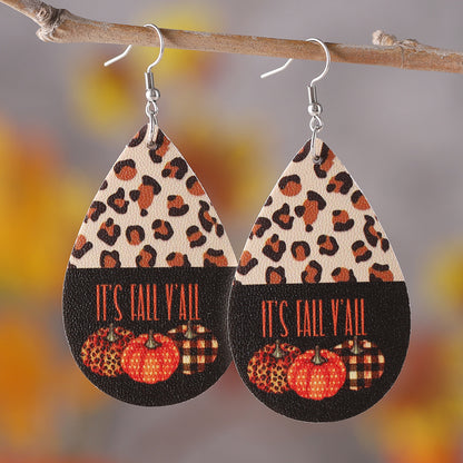 Plaid Polka Dot Pumpkin Water Drop Earrings