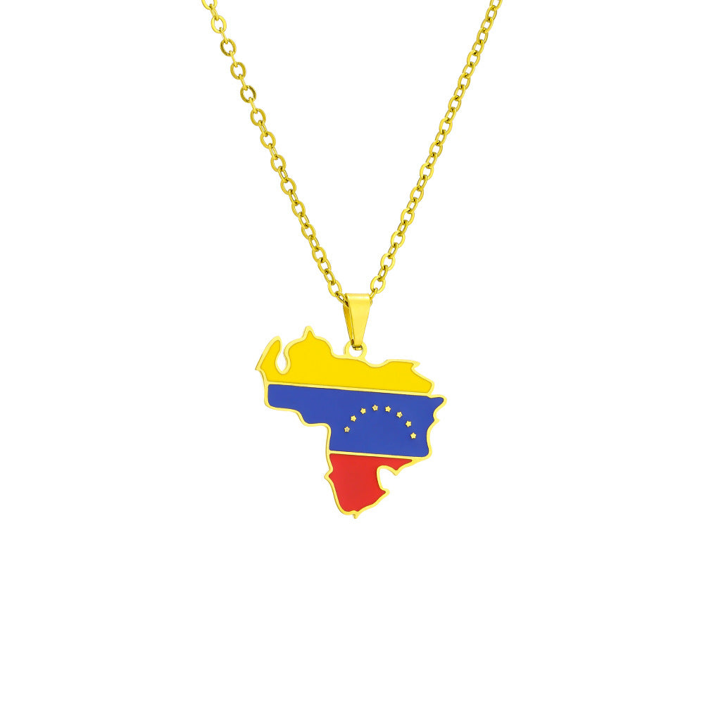 Women's & Men's Venezuela Map Flag Oil Dripping Retro Necklaces