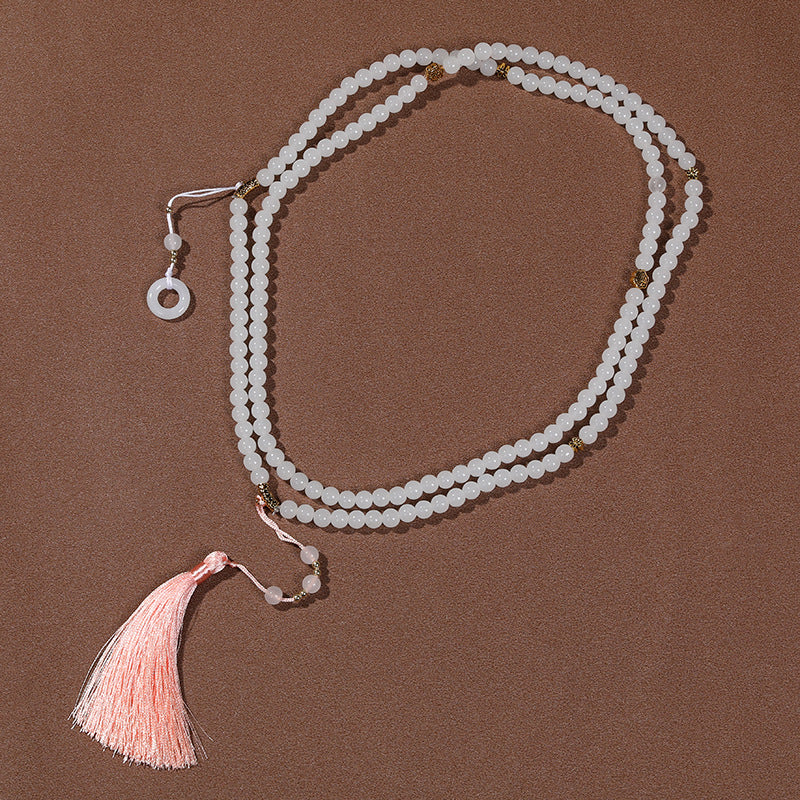 Long Cinnabar Beaded Chinese Style Chain Necklaces