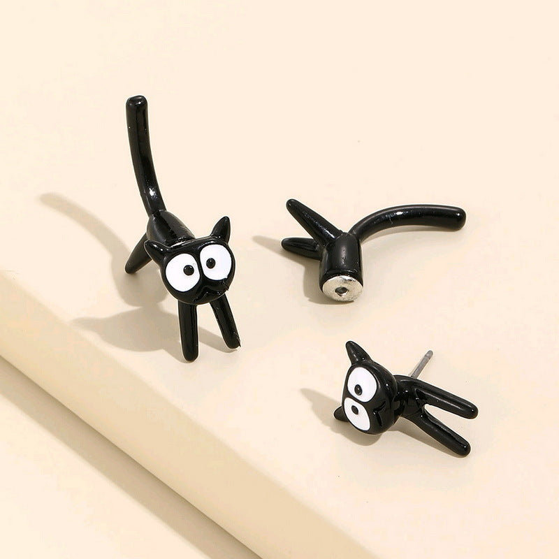 Kitty Interspersed Personality Hanging On Back Earrings