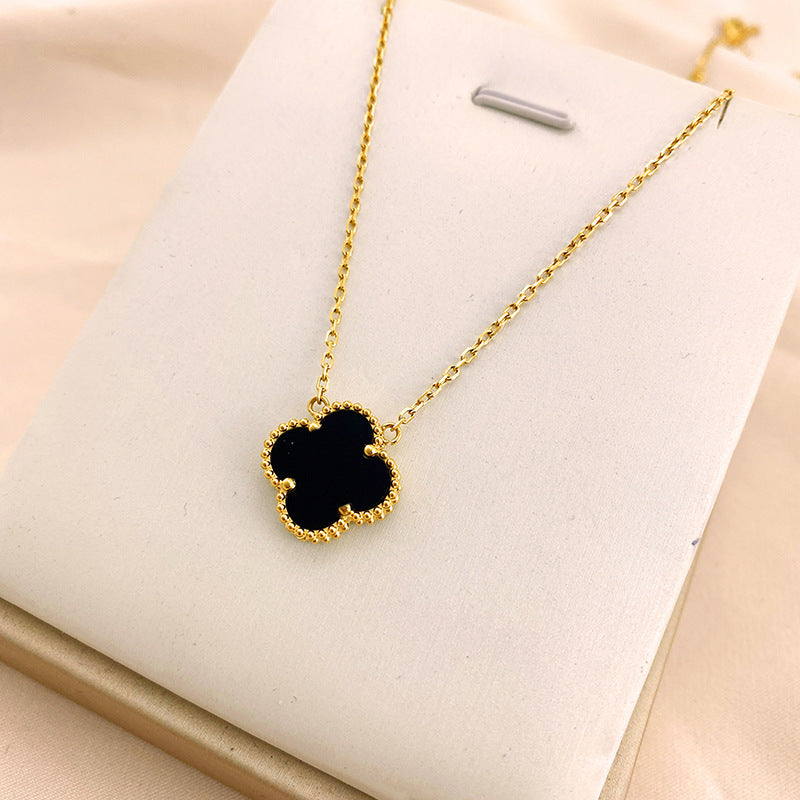 Women's Quality Clover Single Flower Double-sided Black Necklaces