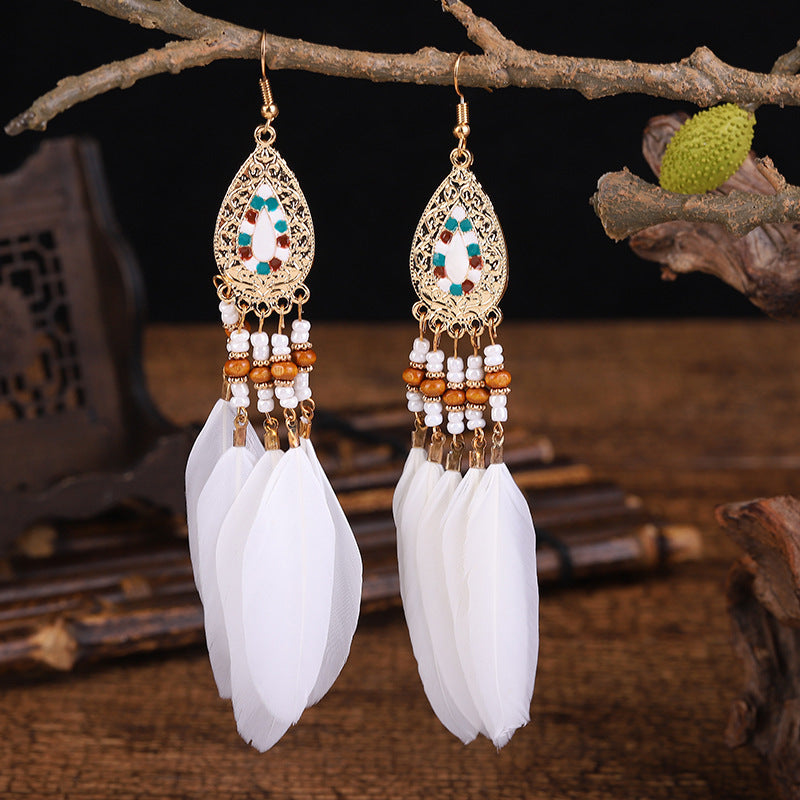 Long Feather Ethnic Style Tassel Yunnan Earrings