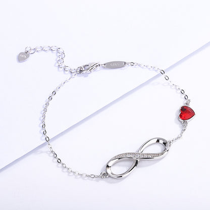 Sterling Sier Heart-shaped Crystal Infinite Female Bracelets