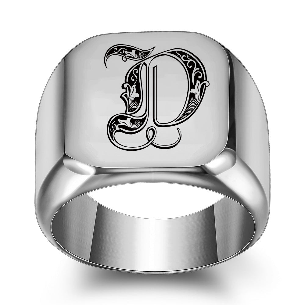 Men's English Initial Letter Titanium Steel Retro Rings