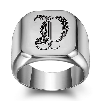 Men's English Initial Letter Titanium Steel Retro Rings