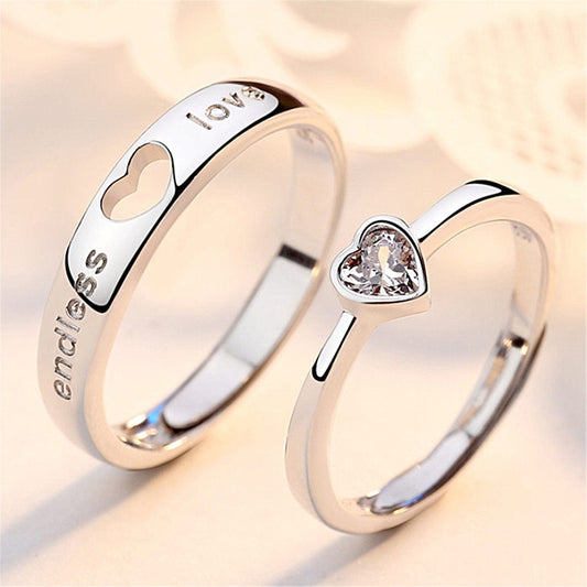 Women's & Men's Couple Hollow Heart Shape Diamond Long-distance Rings