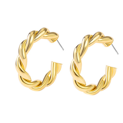 Geometric Twist Elegant Pure Copper Hoop High Earrings