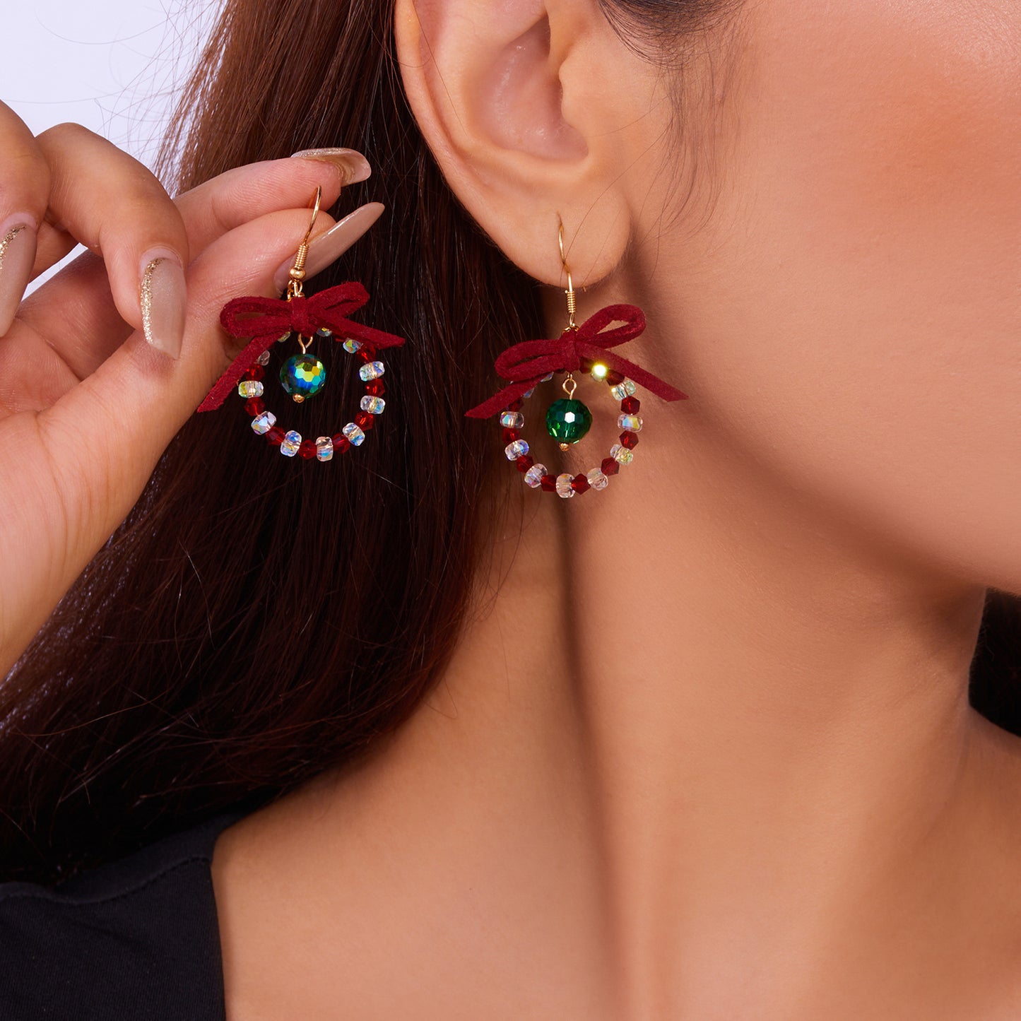 Color Matching Bead Crystal Sweet Tassel Earrings