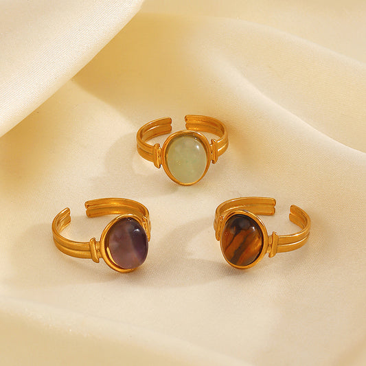 Steel Geometric Ellipse Natural Female French Rings