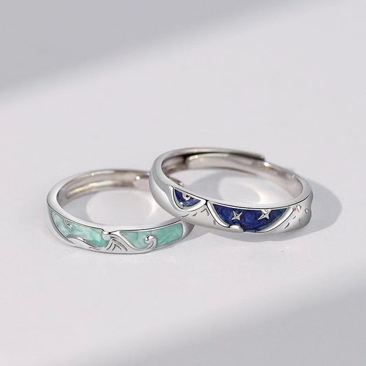 Sea Couple Design Epoxy Technology Korean Rings