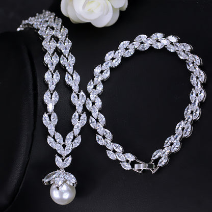 Simple Bridal Zircon Imitation Pearl Suite Wedding Dress Necklaces