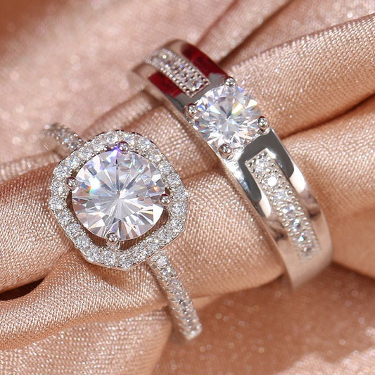 Couple Diamond Flash Simulation Wedding Adjustable Rings