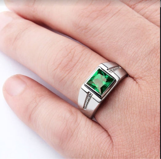 Ornament Simple Red Green Square Zircon Rings