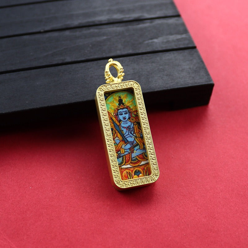 Square Birth Buddha Yellow God Of Wealth Green Tara Pendants