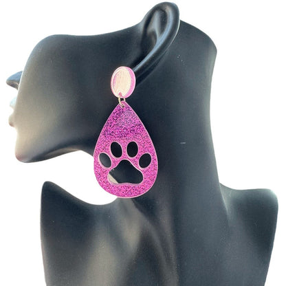 Women's Water Drop Acrylic For Cute Hollow Cat's Paw Euclidean Earrings