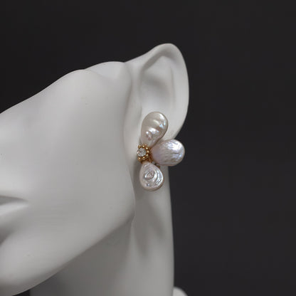 Women's Baroque Big Pearl Petal French Entry Earrings