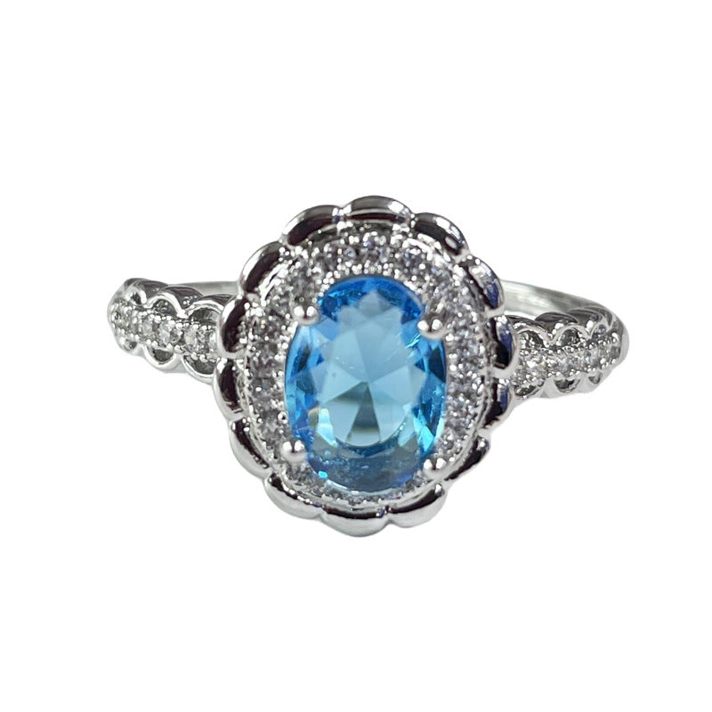 Aquamarine Zircon Light Luxury Graceful Personality Open Rings
