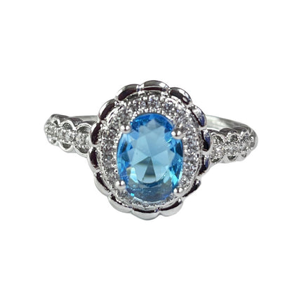 Aquamarine Zircon Light Luxury Graceful Personality Open Rings