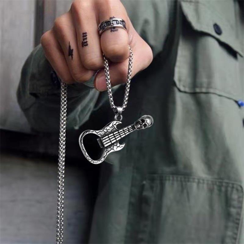 Men's Fashion Creative Skull Guitar Bottle Opener Necklaces