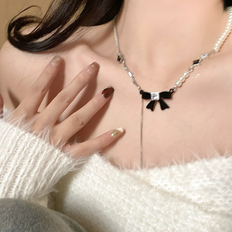 Pearl Bow Plush Atmosphere Sense Niche Necklaces