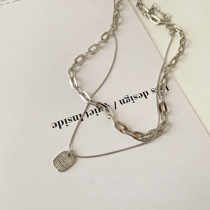 Women's Luxury Minority Design Sweater Chain English Square Plate Necklaces