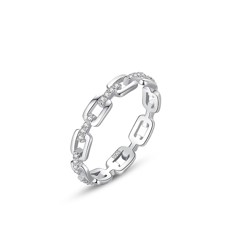 Sterling Sier Female Chain-shaped Diamond Index Rings