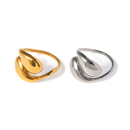 Elegant Cold Gold Stainless Steel Drop-shaped Rings