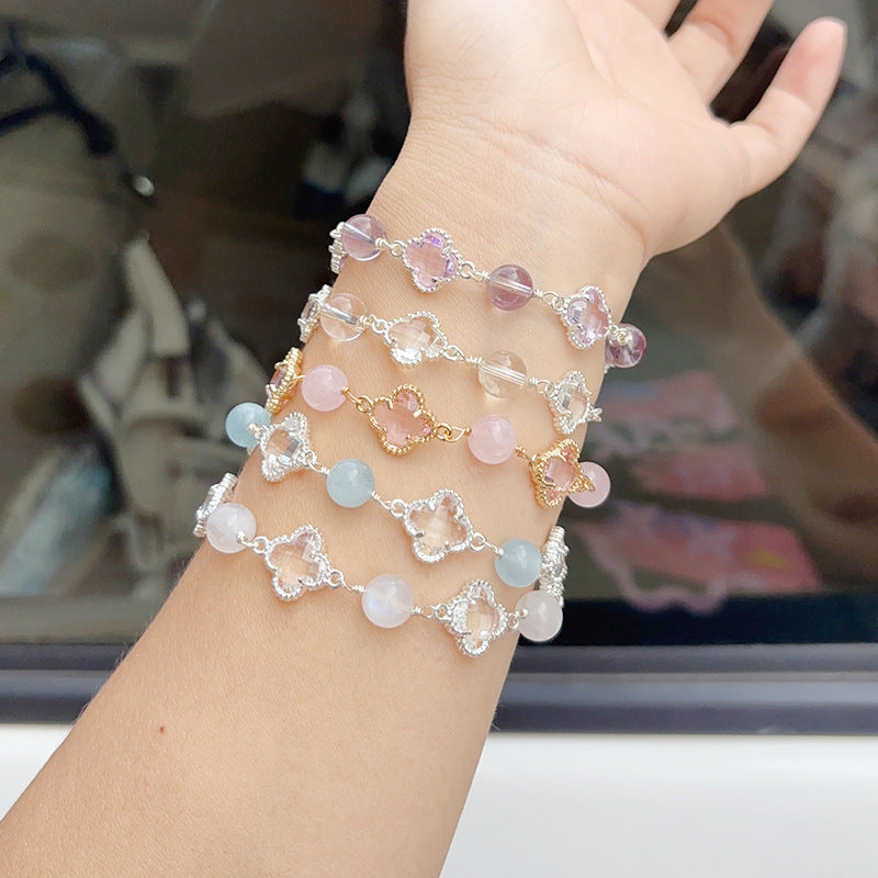 Moonstone Female Fresh Classic Style Pink Purple Water Clover Bracelets