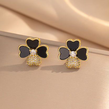 Fashionable Clover Zircon Flower Love Bear Ear Earrings