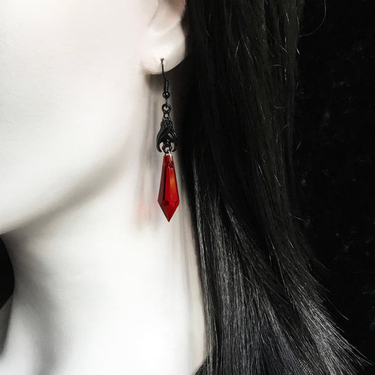 Unique Gothic Black Bat Red Teardrop Earrings