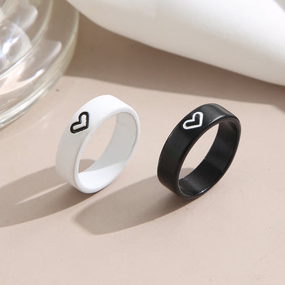 Women's Girlfriends Cute Contrast Color Black White Rings