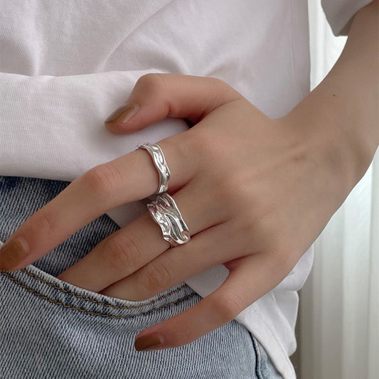 Women's Geometric Pleated Retro Fashion Exaggerated Sier Open Rings