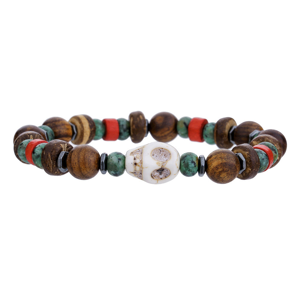 Women's & Men's Beaded Skull Retro Style Turquoise Wooden Bead Bracelets