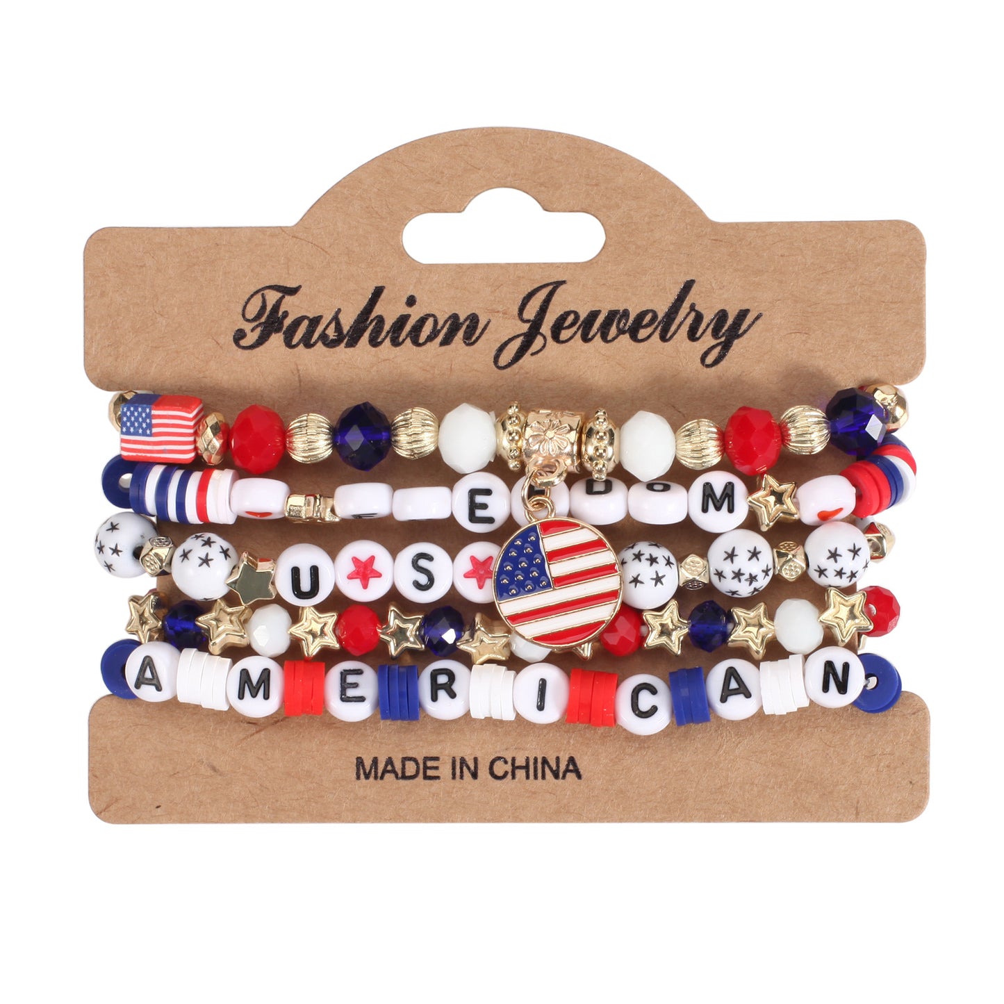 Flag Red White Blue Artificial Crystal Independence Bracelets