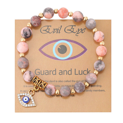 Women's Pink Zebra Stone Devil's Eye Basketball Bracelets