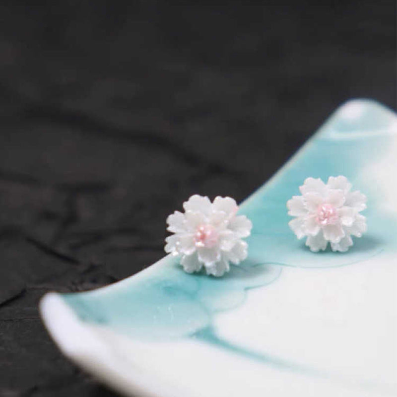 Fresh Blue Camellia Resin Small Flower Earrings