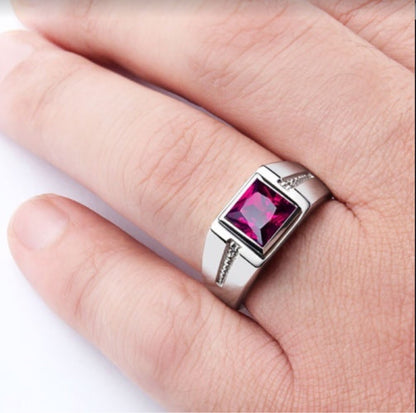 Ornament Simple Red Green Square Zircon Rings