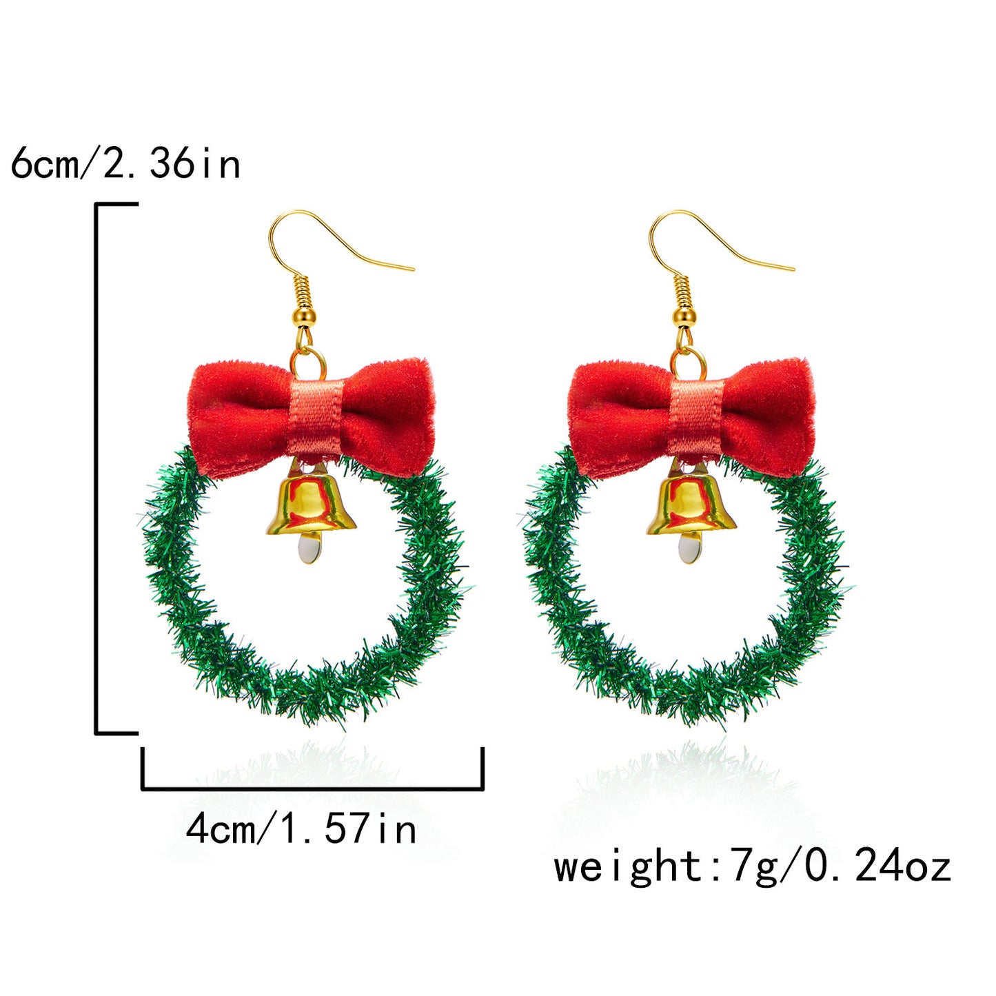 Diamond Christmas Tree Bow Garland Bell Earrings