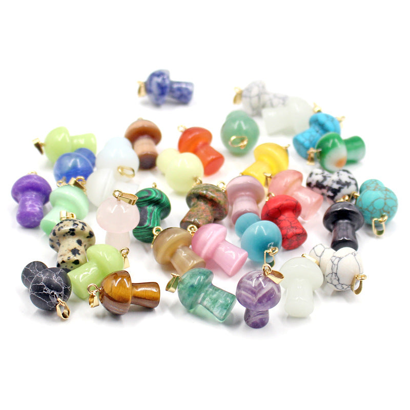 Natural Stone Small Mushroom Three-dimensional Crystal Pendants