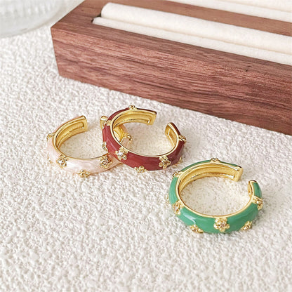 Enamel Flower Open Personality Elegant Simple Rings