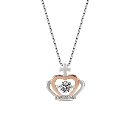 Women's Sterling Sier Crown Smart Pulsatile Heart Necklaces